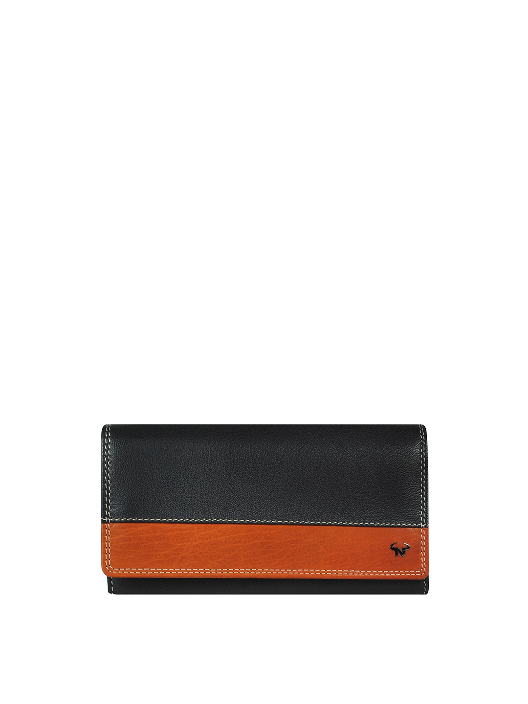 

CALFNERO Women Black & Brown Geometric Leather Three Fold Wallet