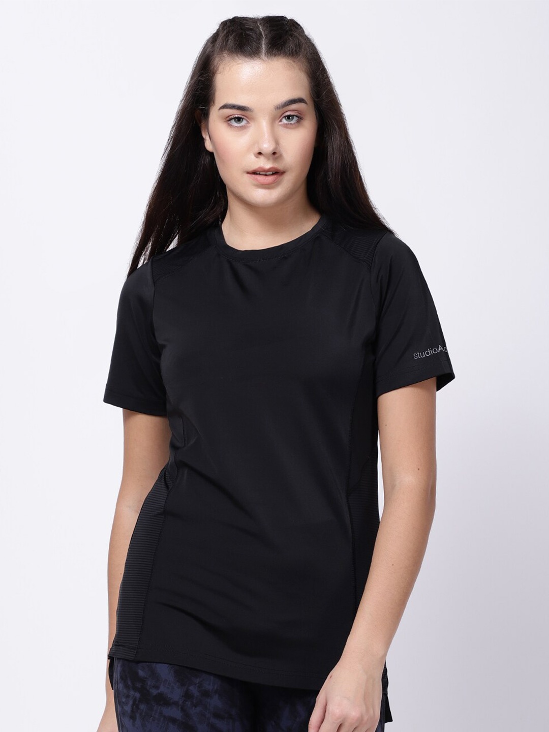 

STUDIOACTIV Women Black Solid Sports T-shirt