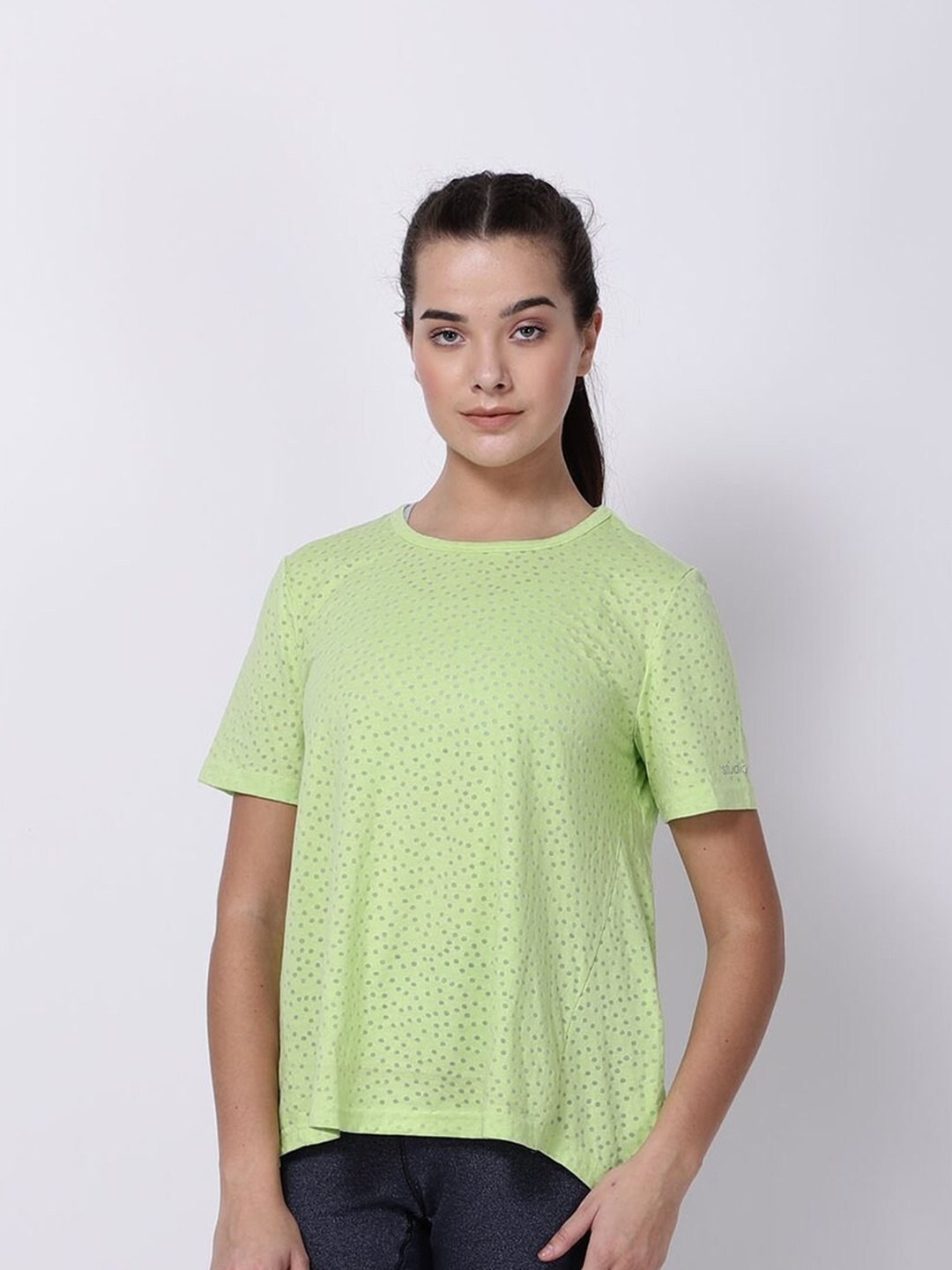 

STUDIOACTIV Women Lime Green & Grey Printed T-shirt