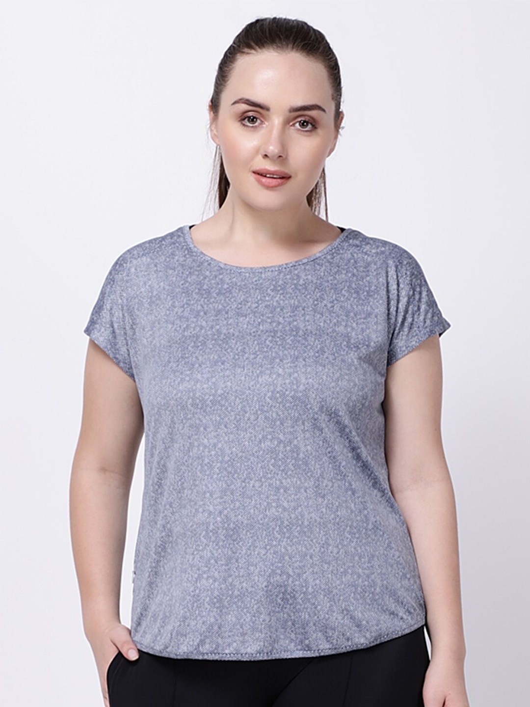 

STUDIOACTIV Women Plus Size Blue Solid Regular-Fit T-shirt