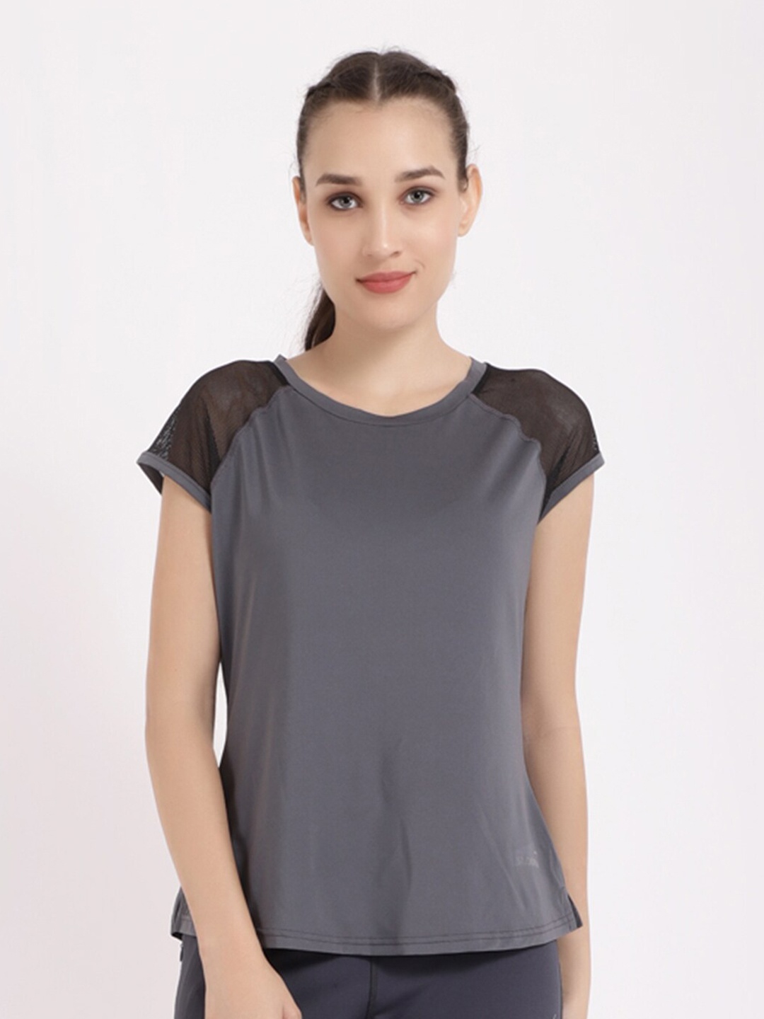 

STUDIOACTIV Women Grey Extended Sleeves T-shirt