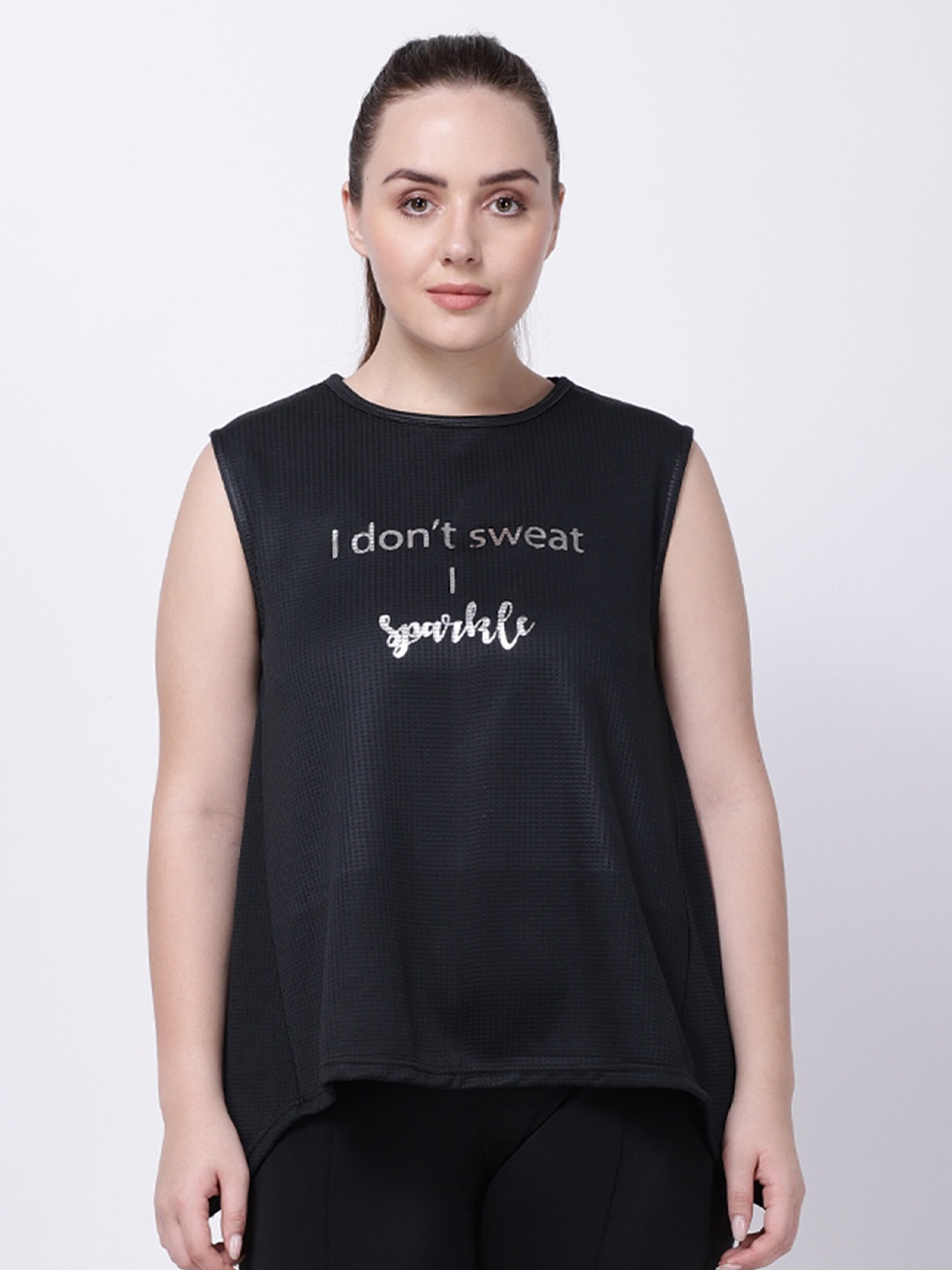 

STUDIOACTIV Women Black & White Typography Printed Extended Sleeves T-shirt