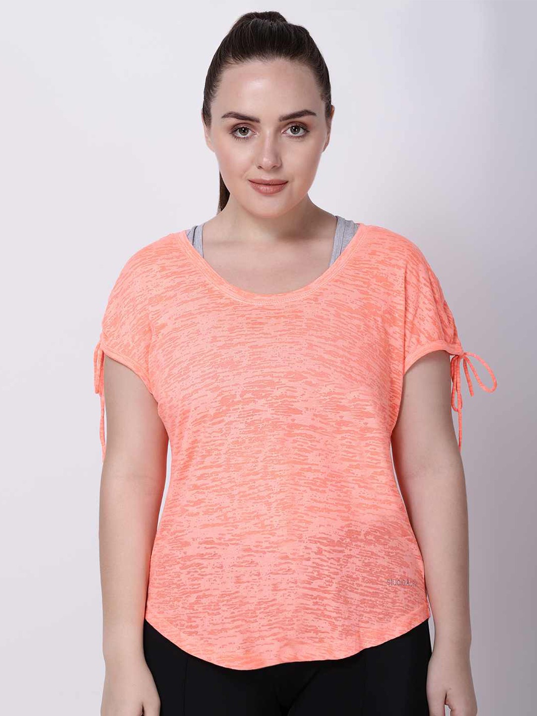 

STUDIOACTIV Women Orange Plus Size Textured T-shirt