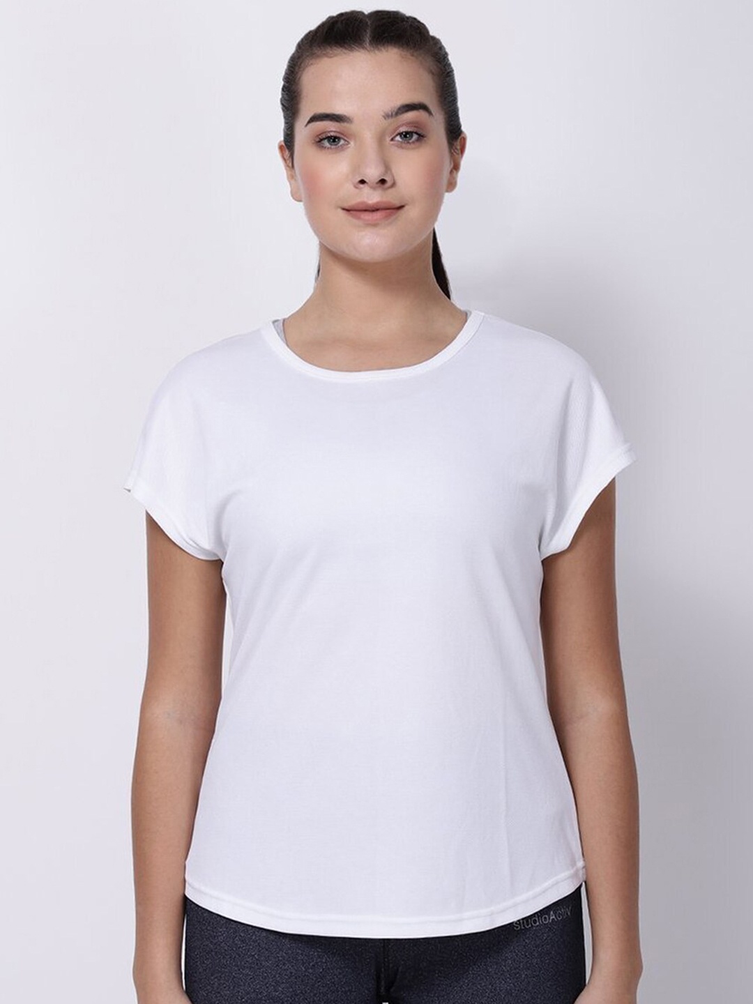 

STUDIOACTIV Women White Solid Sports T-shirt