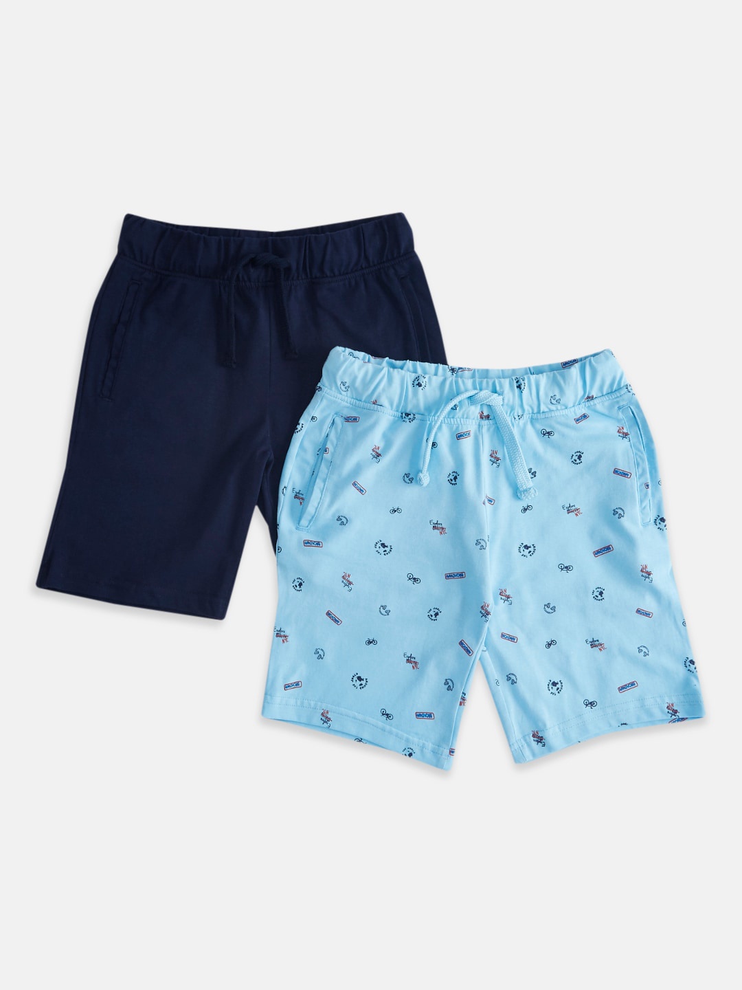 

Pantaloons Junior Boys Pack Of 2 Multicoloured Printed Regular-Fit Pure Cotton Shorts, Multi