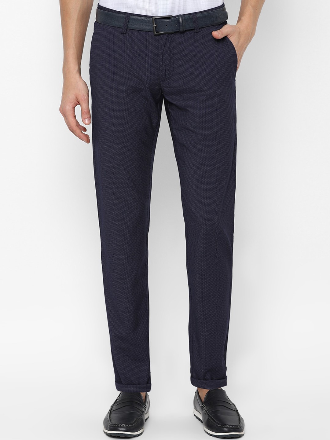 

Allen Solly Men Navy Blue Textured Slim Fit Trousers