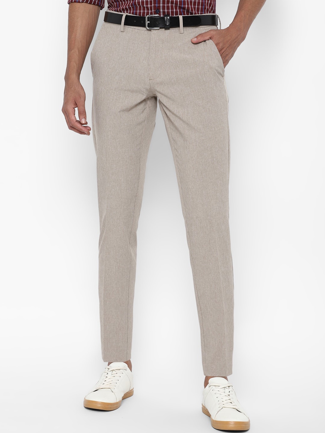 

Allen Solly Men Beige Checked Slim Fit Trousers