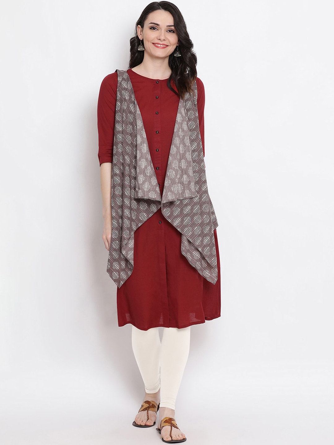 

FABNEST Women Maroon Solid A-Line Cotton Kurta