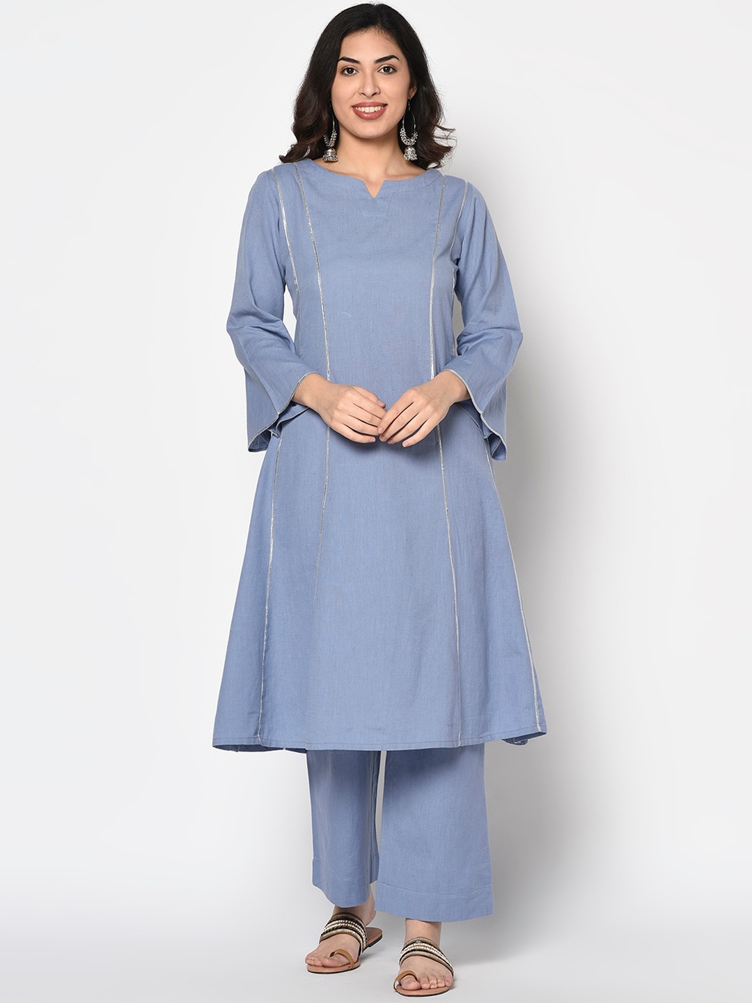 

FABNEST Women Blue Flared Sleeves Gotta Patti Kurta