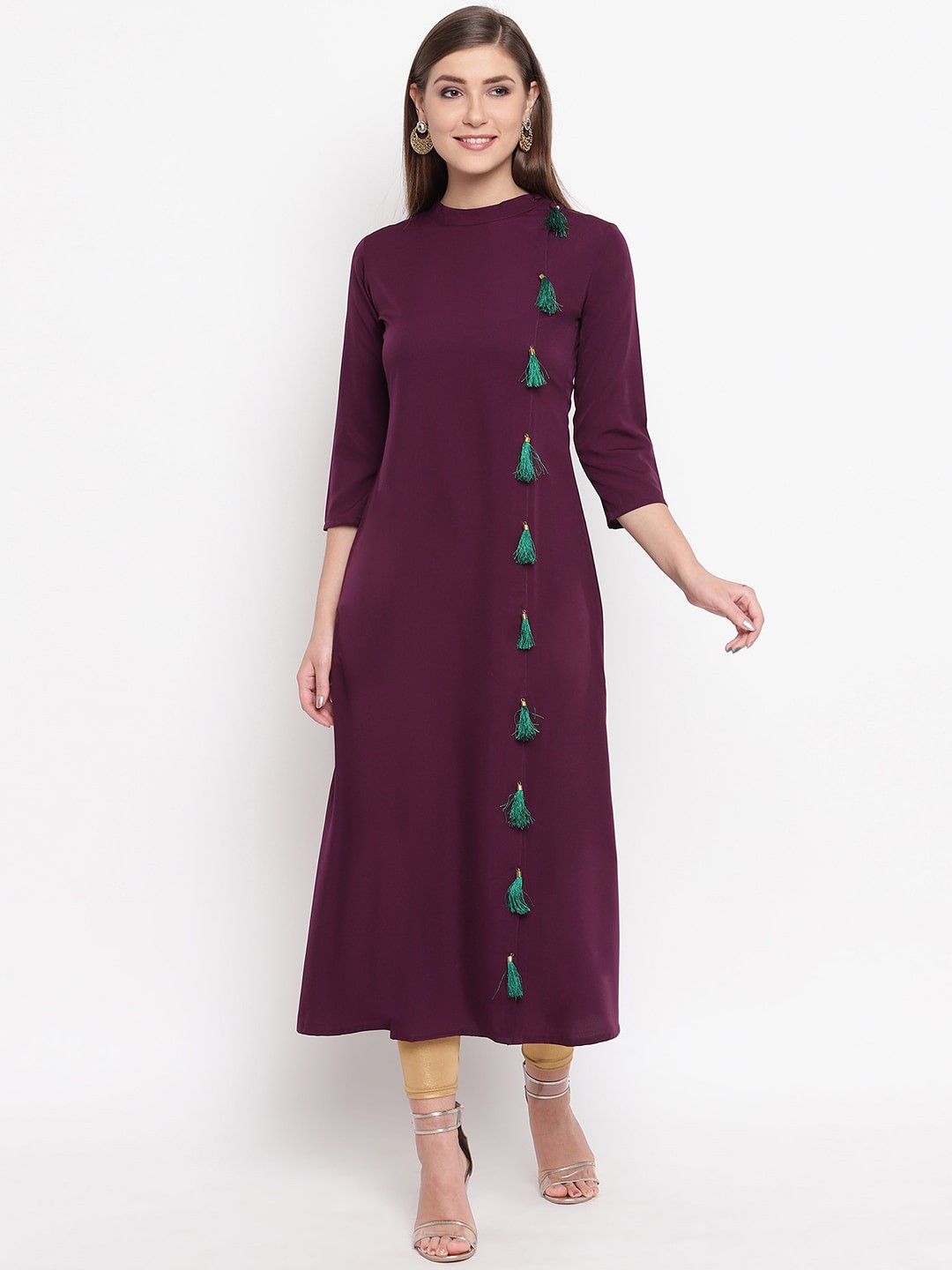 

FABNEST Women Purple Thread Work Crepe Kurta