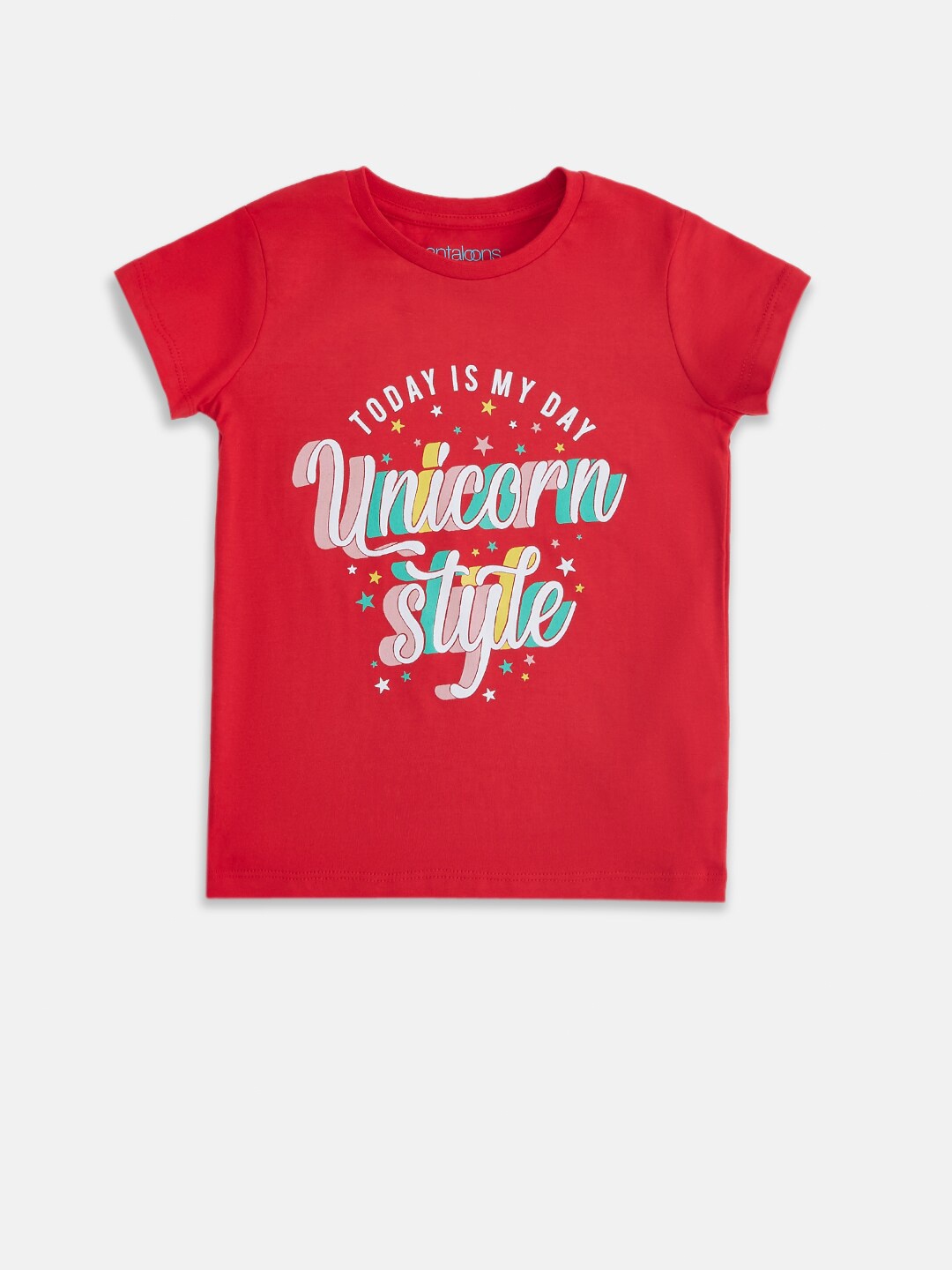 

Pantaloons Junior Girls Red Typography Printed Cotton T-shirt