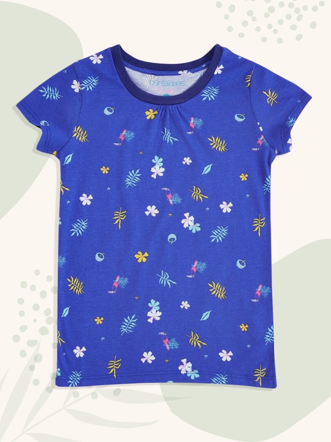

Pantaloons Junior Girls Blue Floral Printed Cotton T-shirt