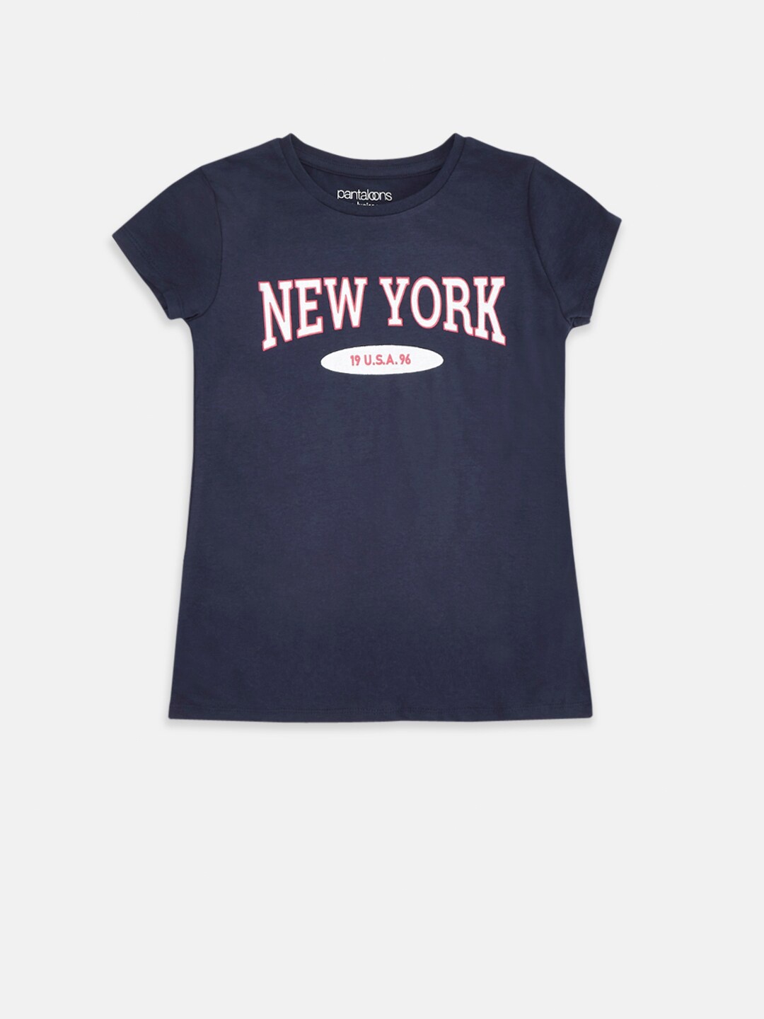 Pantaloons Junior Girls Navy Blue Typography Printed Cotton T-shirt