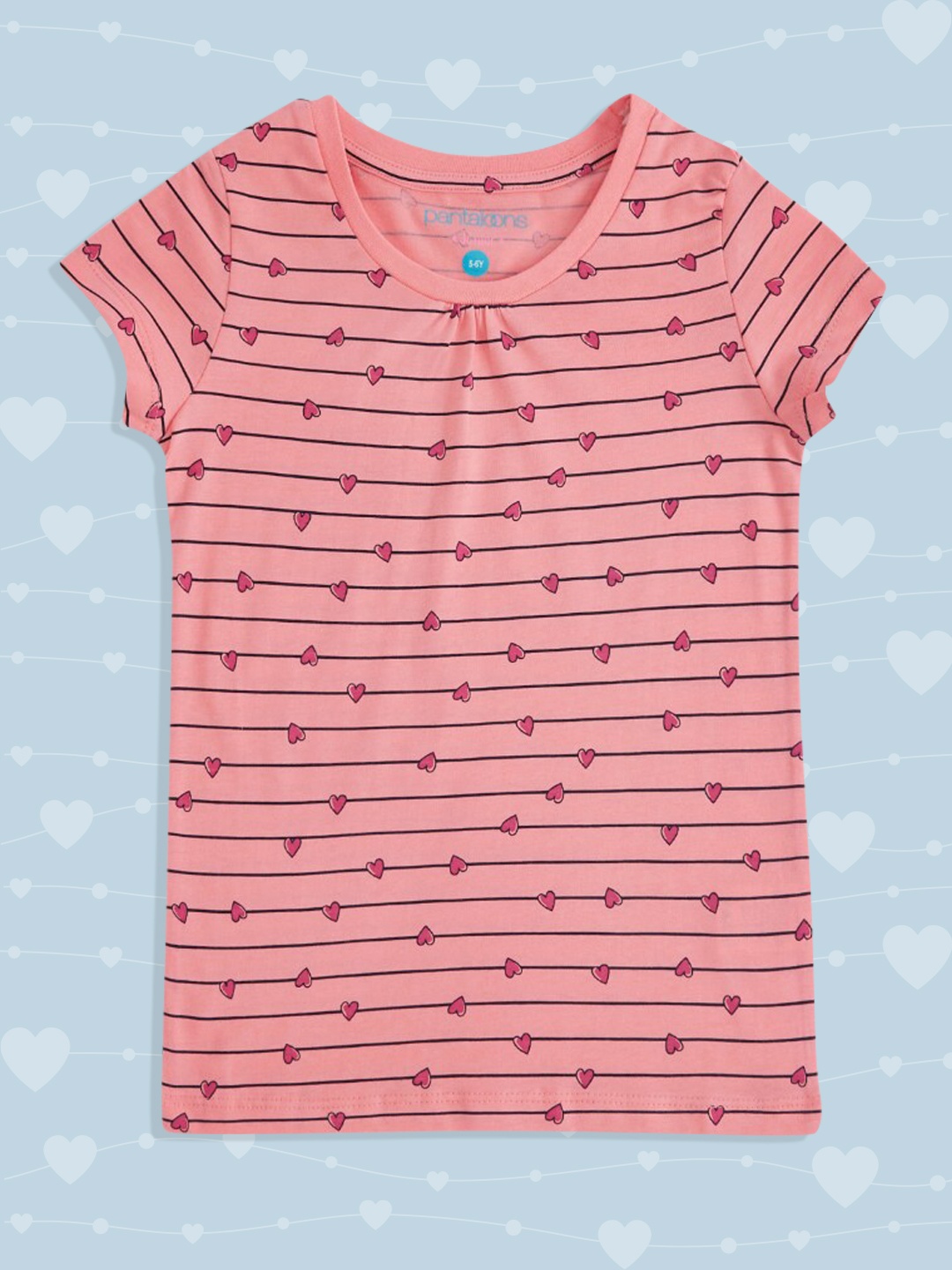 

Pantaloons Junior Girls Pink Striped Cotton T-shirt