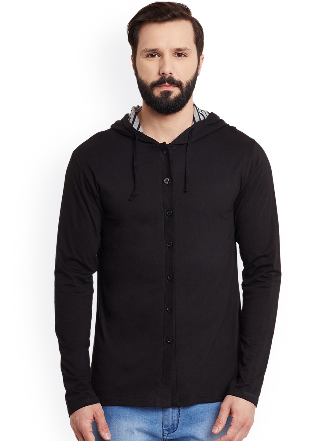 

GRITSTONES Men Black Regular Fit Hooded T-shirt