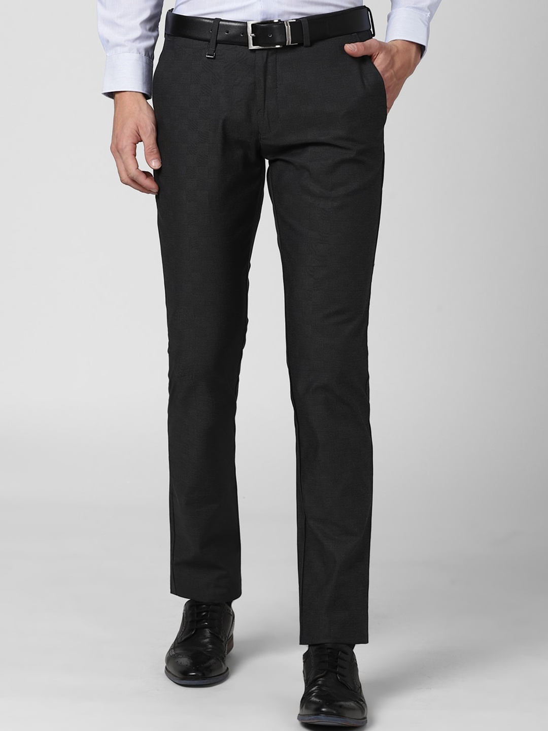 

Van Heusen Men Grey Textured Slim Fit Trousers