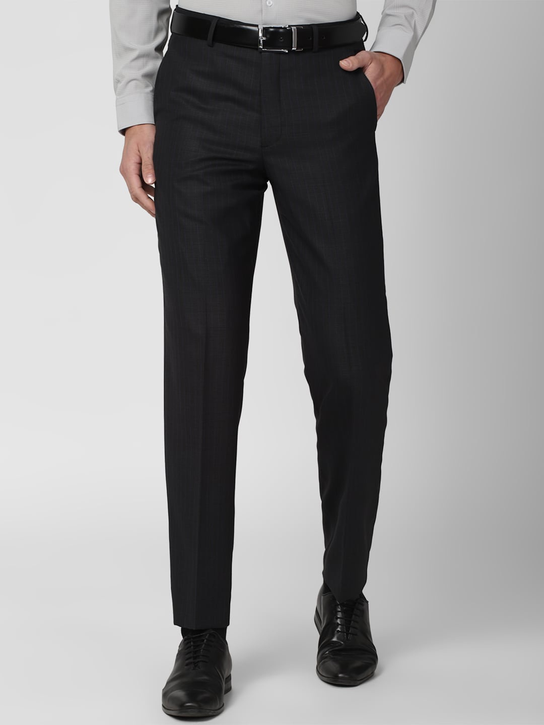 

Van Heusen Men Black Striped Trousers