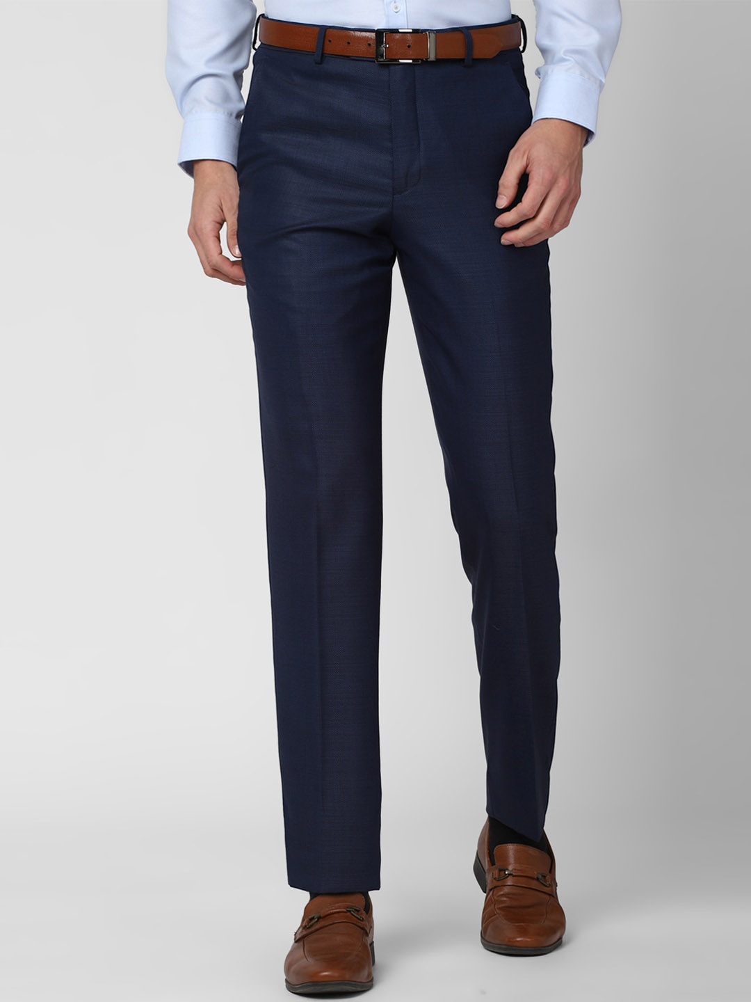 

Van Heusen Men Navy Blue Regular Fit Textured Wool Formal Trousers