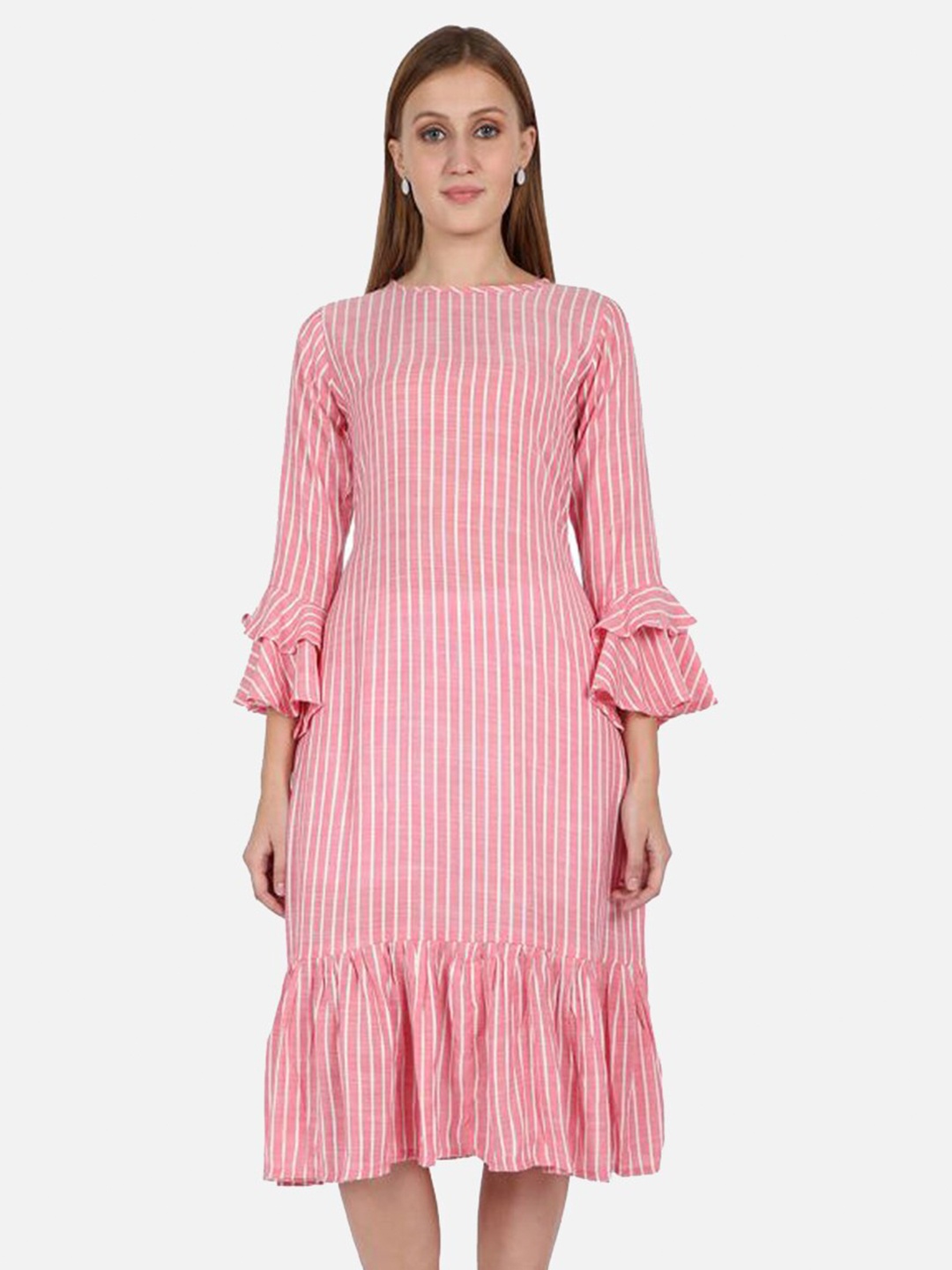 

SALWAR STUDIO Pink Striped A-Line Midi Dress