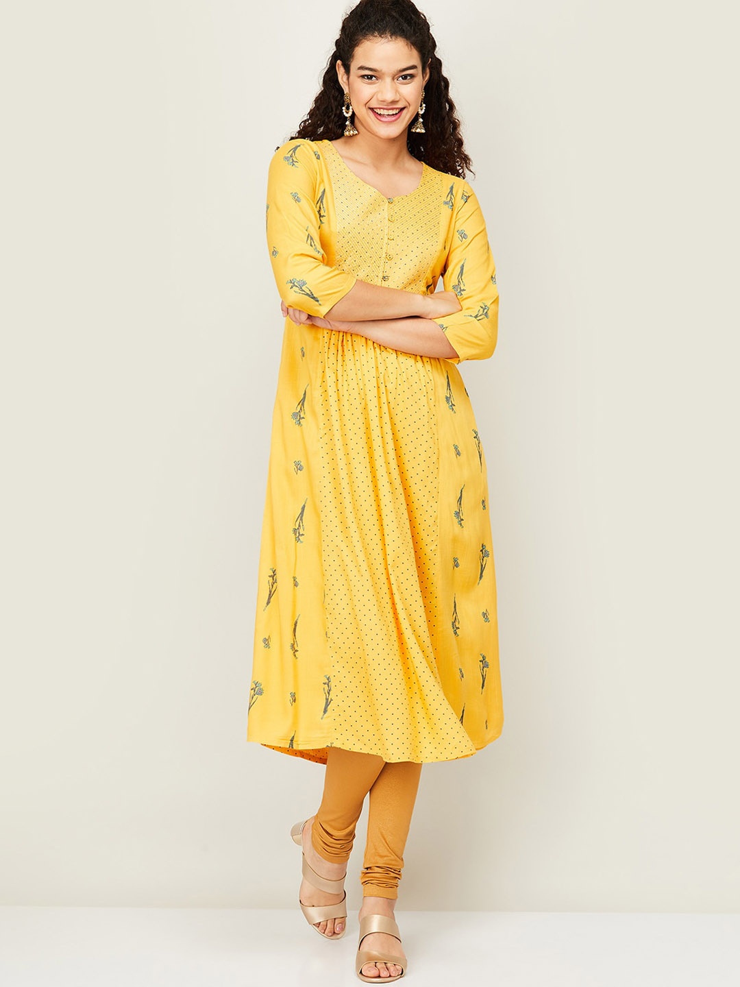 

Melange by Lifestyle Women Yellow Floral Anarkali Kurta