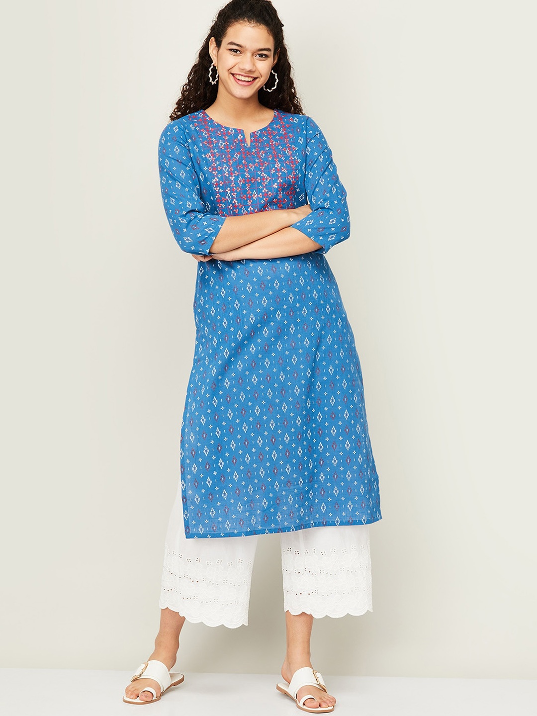 

Melange by Lifestyle Women Blue Geometric Printed Cotton Kurta
