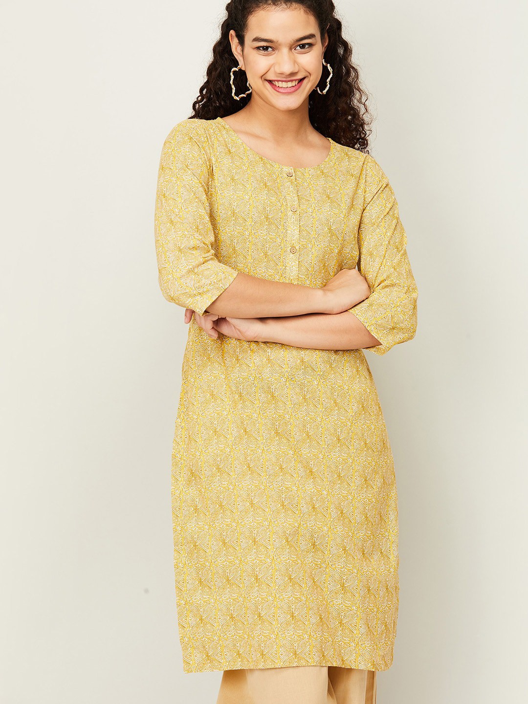 

Melange by Lifestyle Women Yellow Ethnic Motifs Printed Kurta