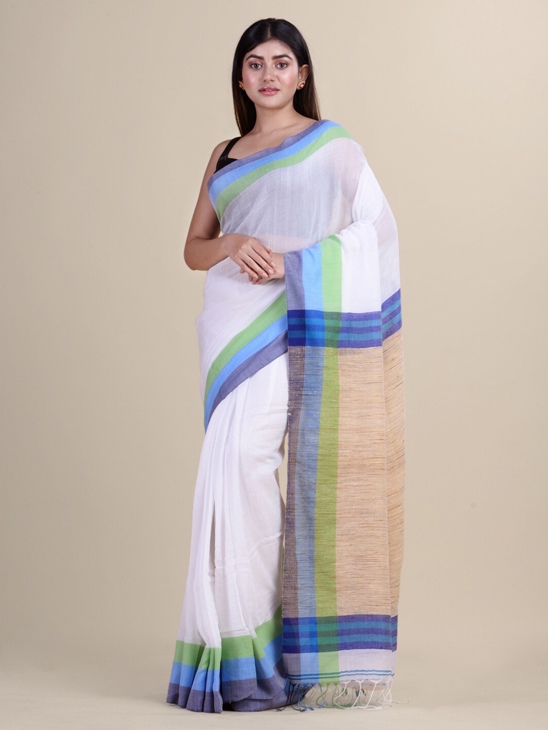 

Laa Calcutta White & Blue Woven Design Silk Cotton Jamdani Saree