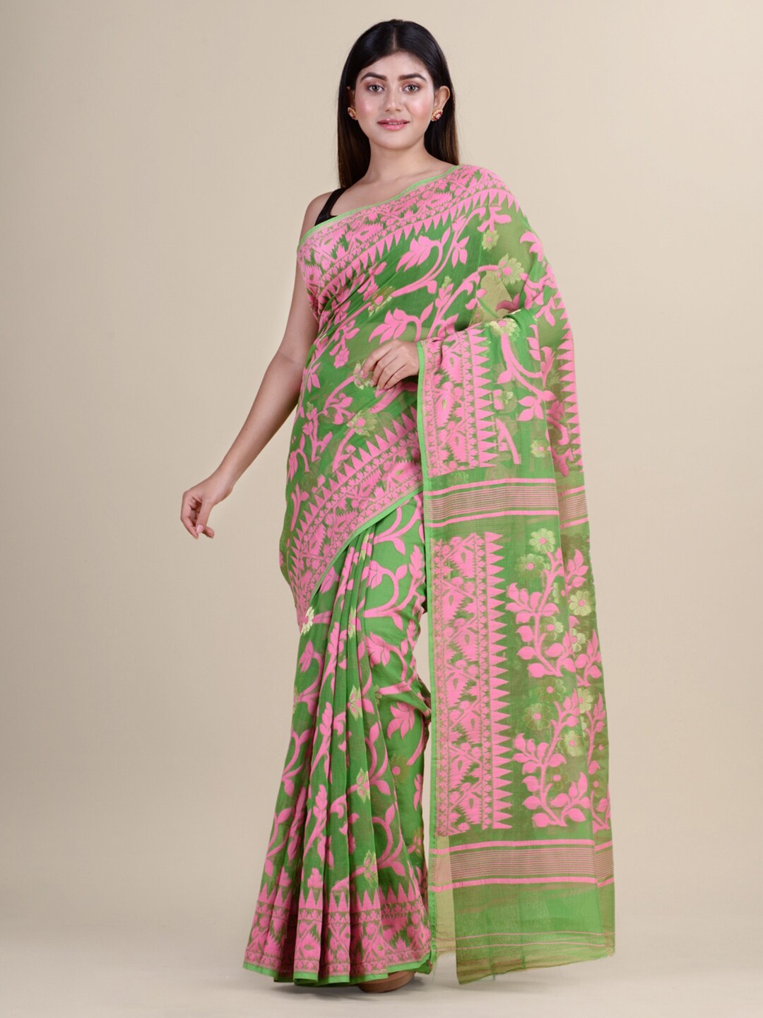 

Laa Calcutta Women Green & Pink Cotton Silk Saree
