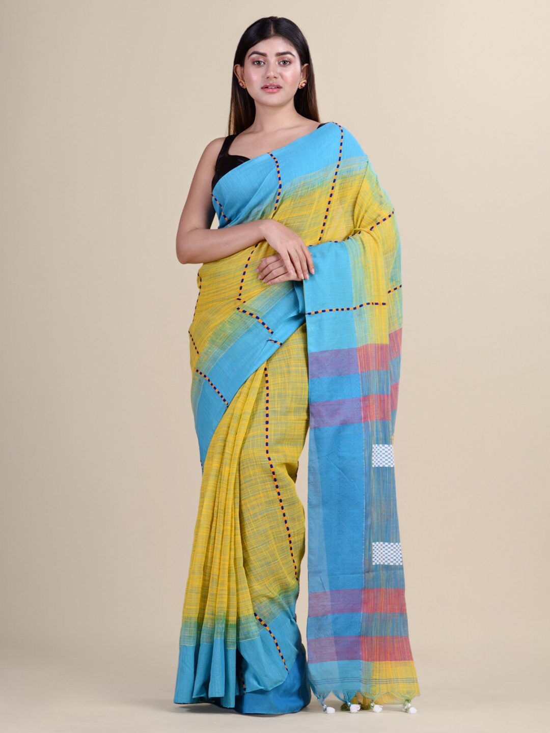 

Laa Calcutta Yellow & Pink Woven Design Silk Cotton Jamdani Saree