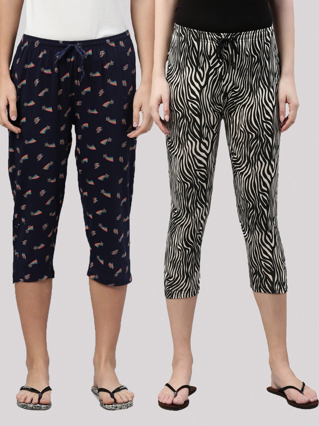 

Kryptic Women Navy Blue & Black Printed Capris