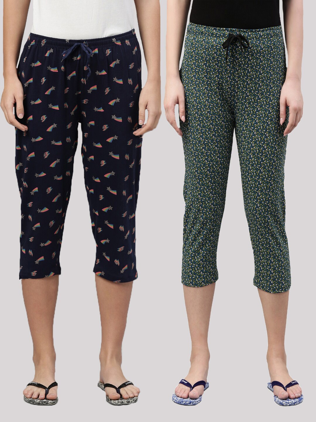 

Kryptic Women Navy Blue & Blue Printed Capris