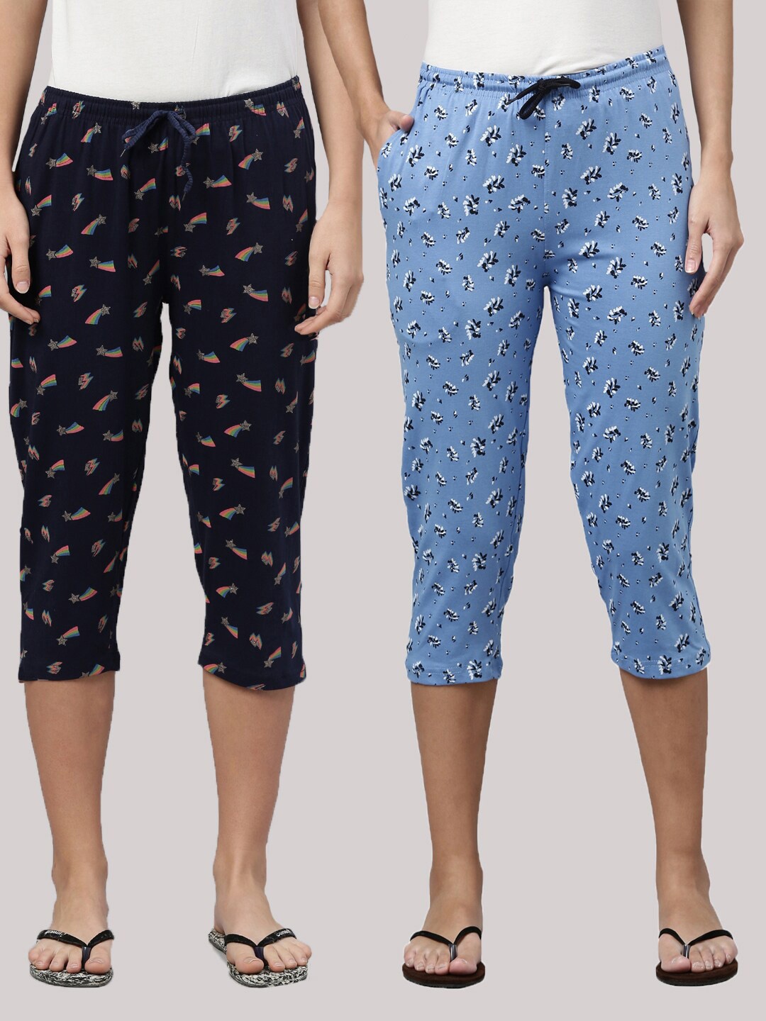 

Kryptic Women Pack of 2 Navy Blue & Blue Cotton Printed Capris