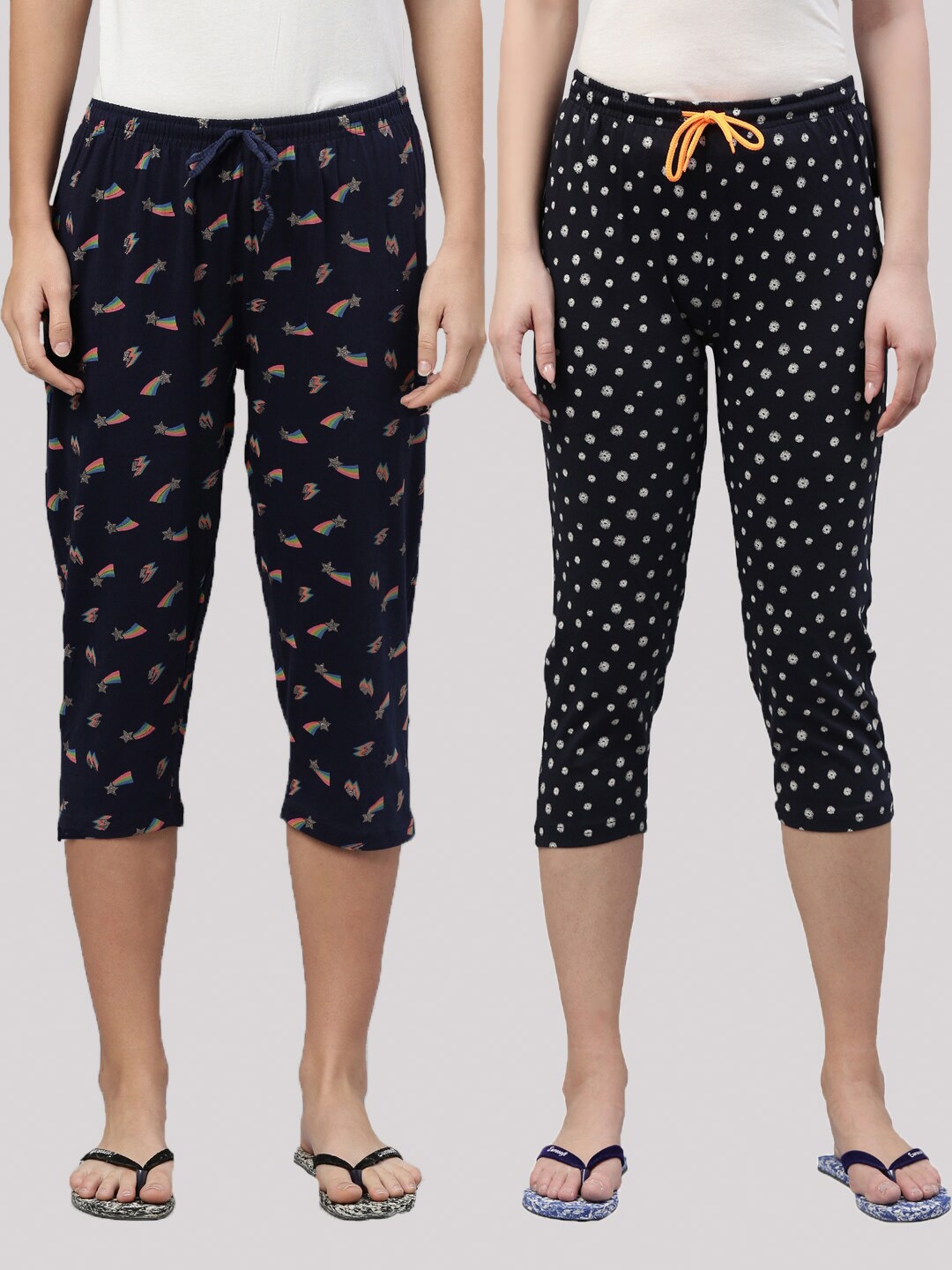 

Kryptic Women Navy Blue & Black Pack Of 2 Printed Cotton Capris