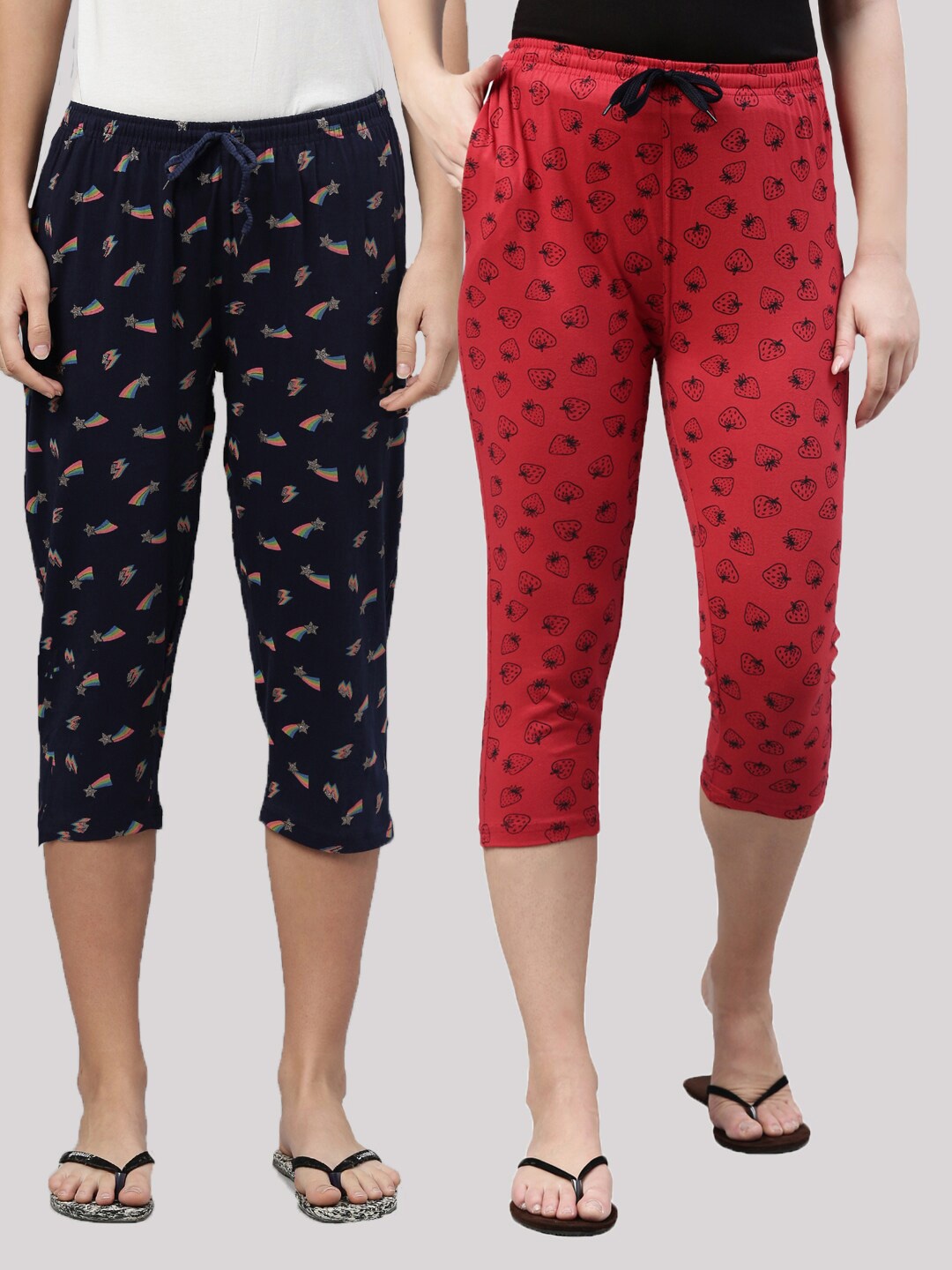 

Kryptic Women Navy Blue & Red Printed Capris