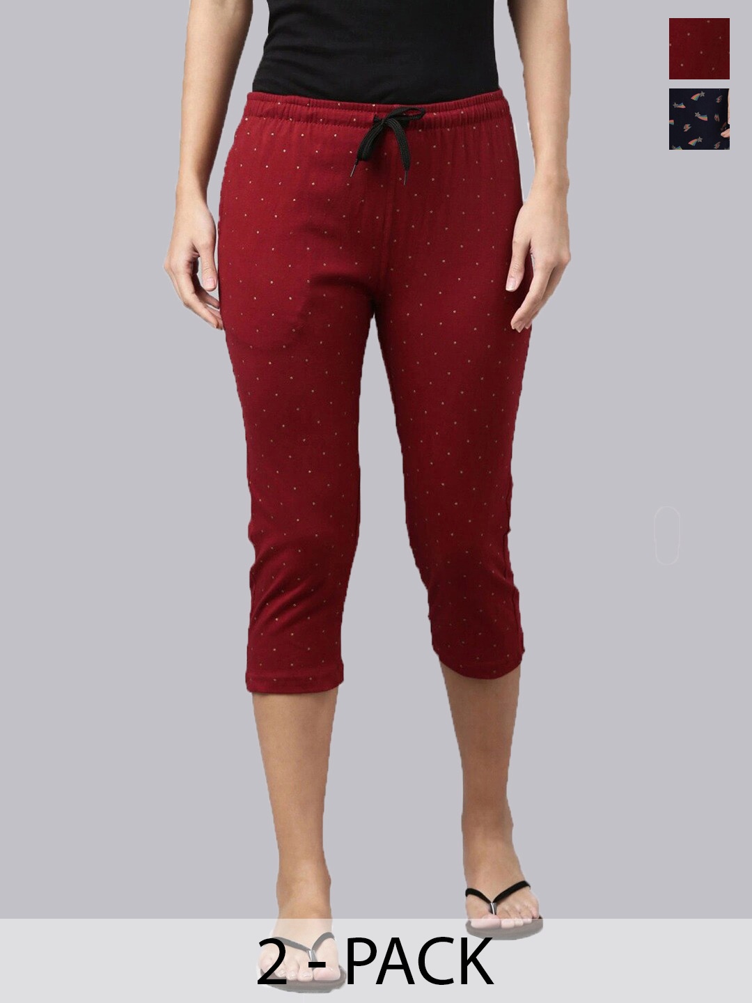 

Kryptic Women Navy Blue & Maroon Printed Capris