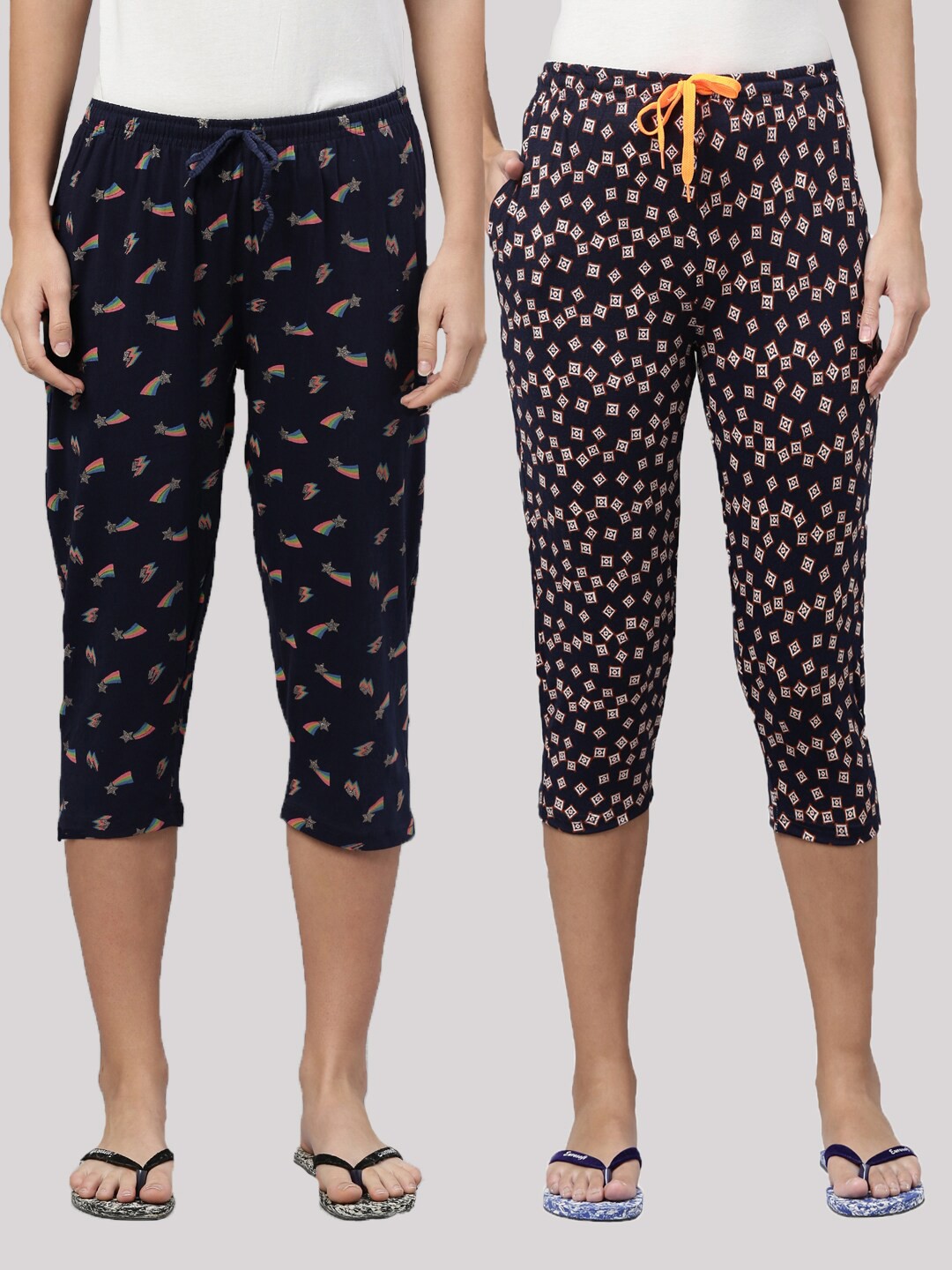

Kryptic Women Navy Blue Printed Capris