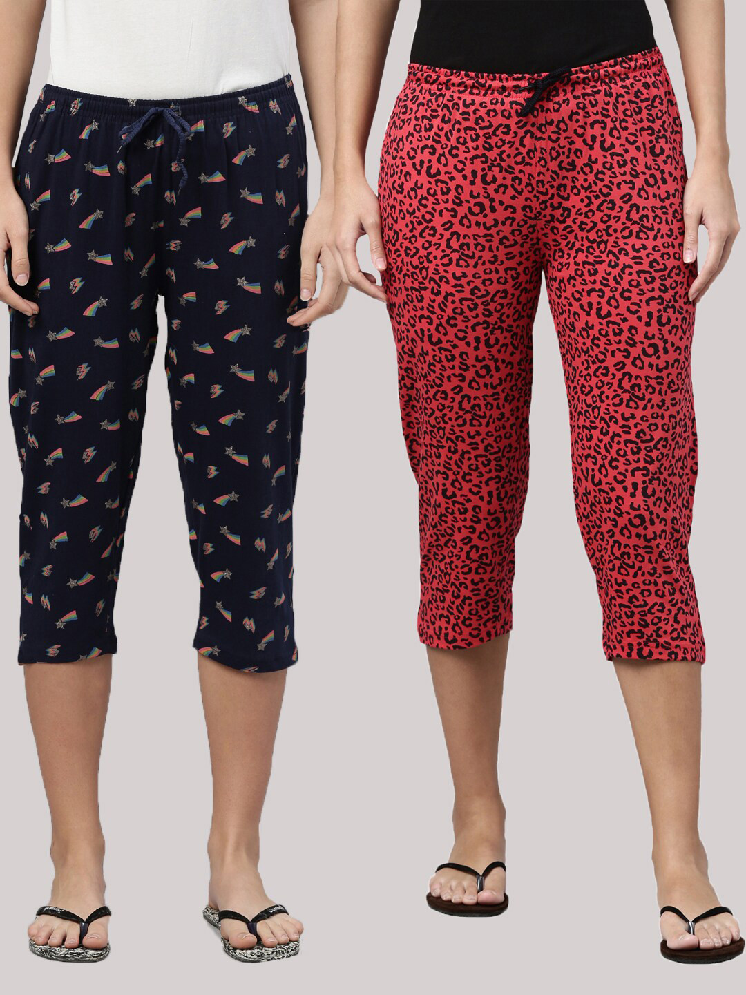 

Kryptic Women Navy Blue & Fuchsia Printed Cotton Capris