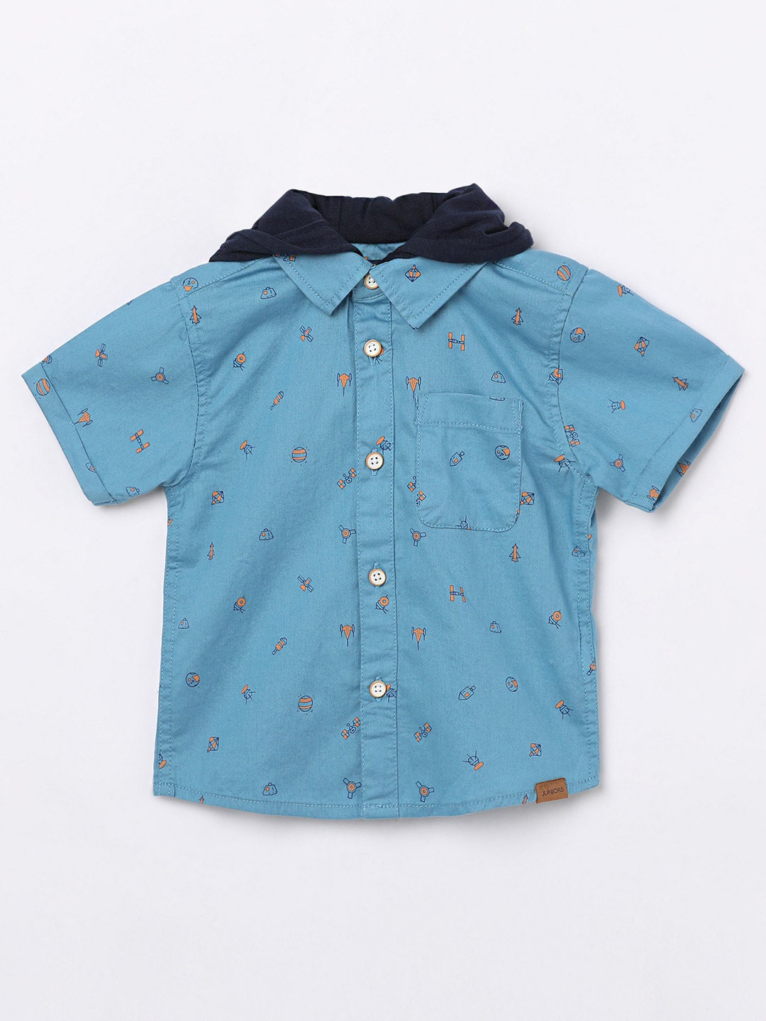 

Juniors Boys Blue Printed Casual Shirt