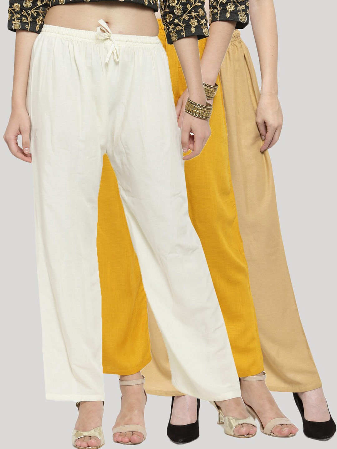 

Clora Creation Women Yellow & White Set Of 3 Knitted Ethnic Palazzos