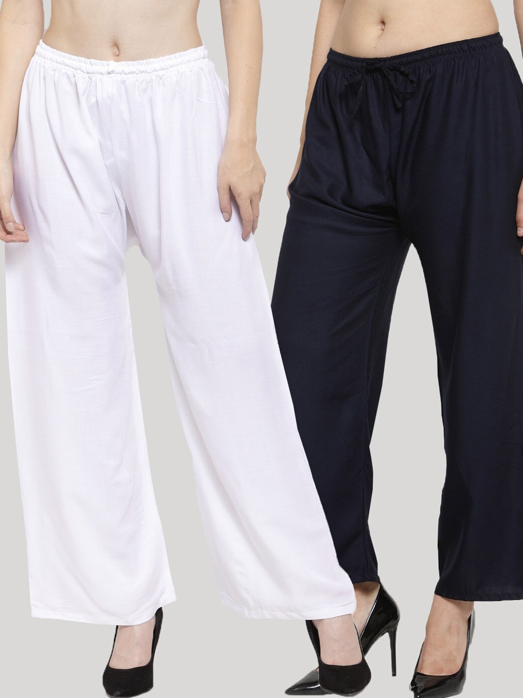 

Clora Creation Women Pack Of 2 Navy Blue & White Knitted Palazzos