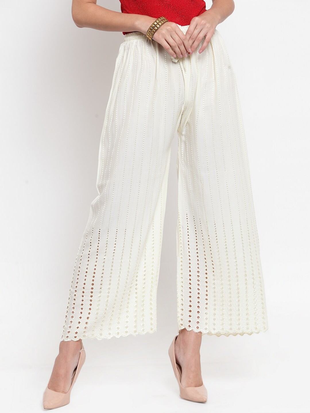 

Clora Creation Women Off White Solid Straight Palazzos