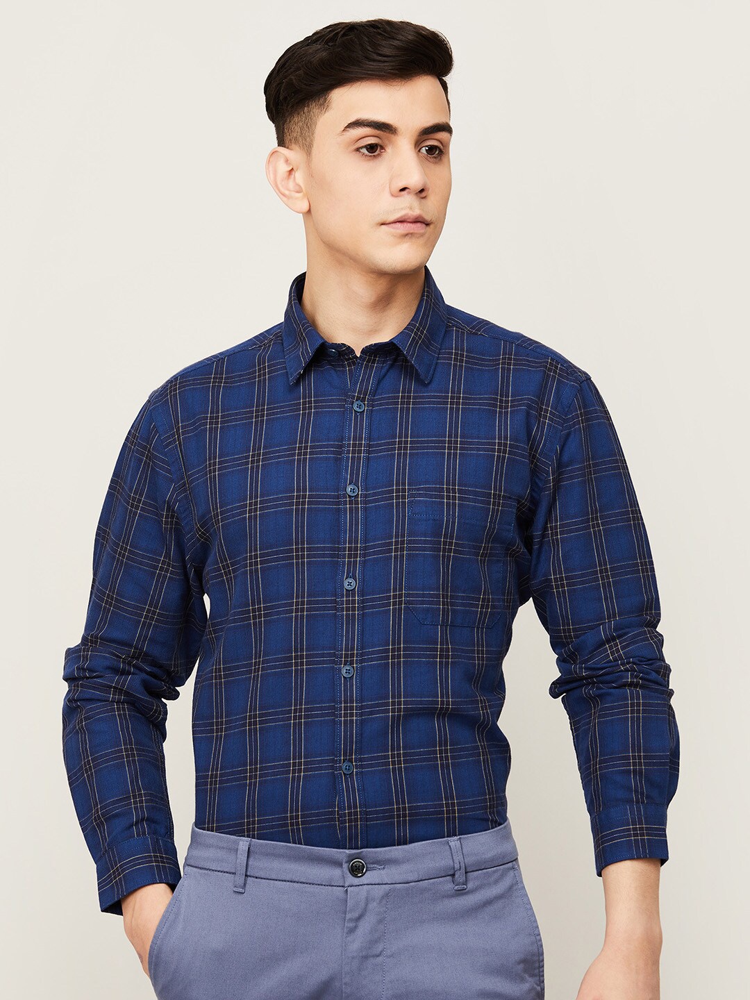 

CODE by Lifestyle Men Navy Blue Slim Fit Tartan Checked Cotton Casual Shirt