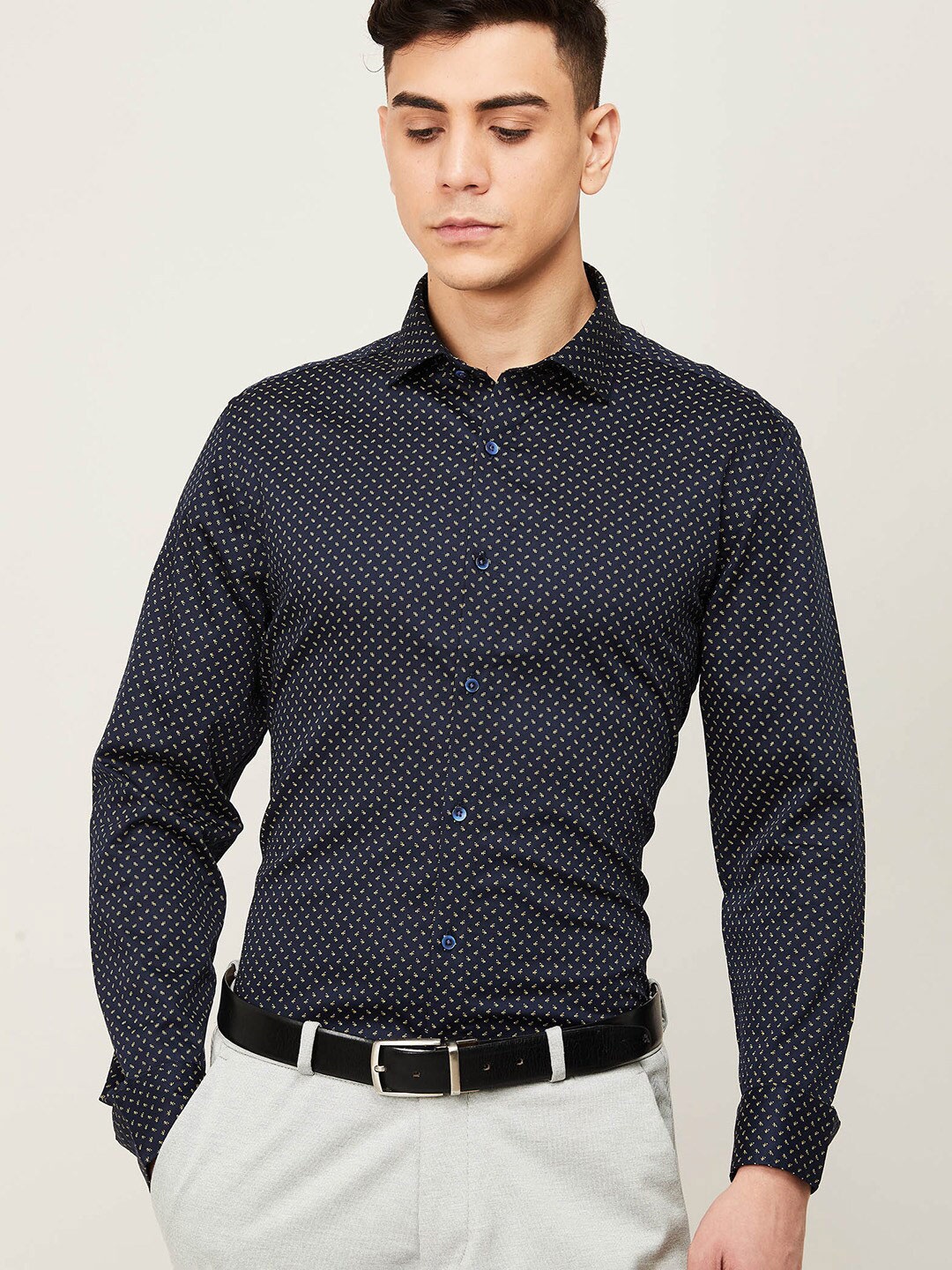 

CODE by Lifestyle Men Navy Blue Slim Fit Printed Casual Shirt