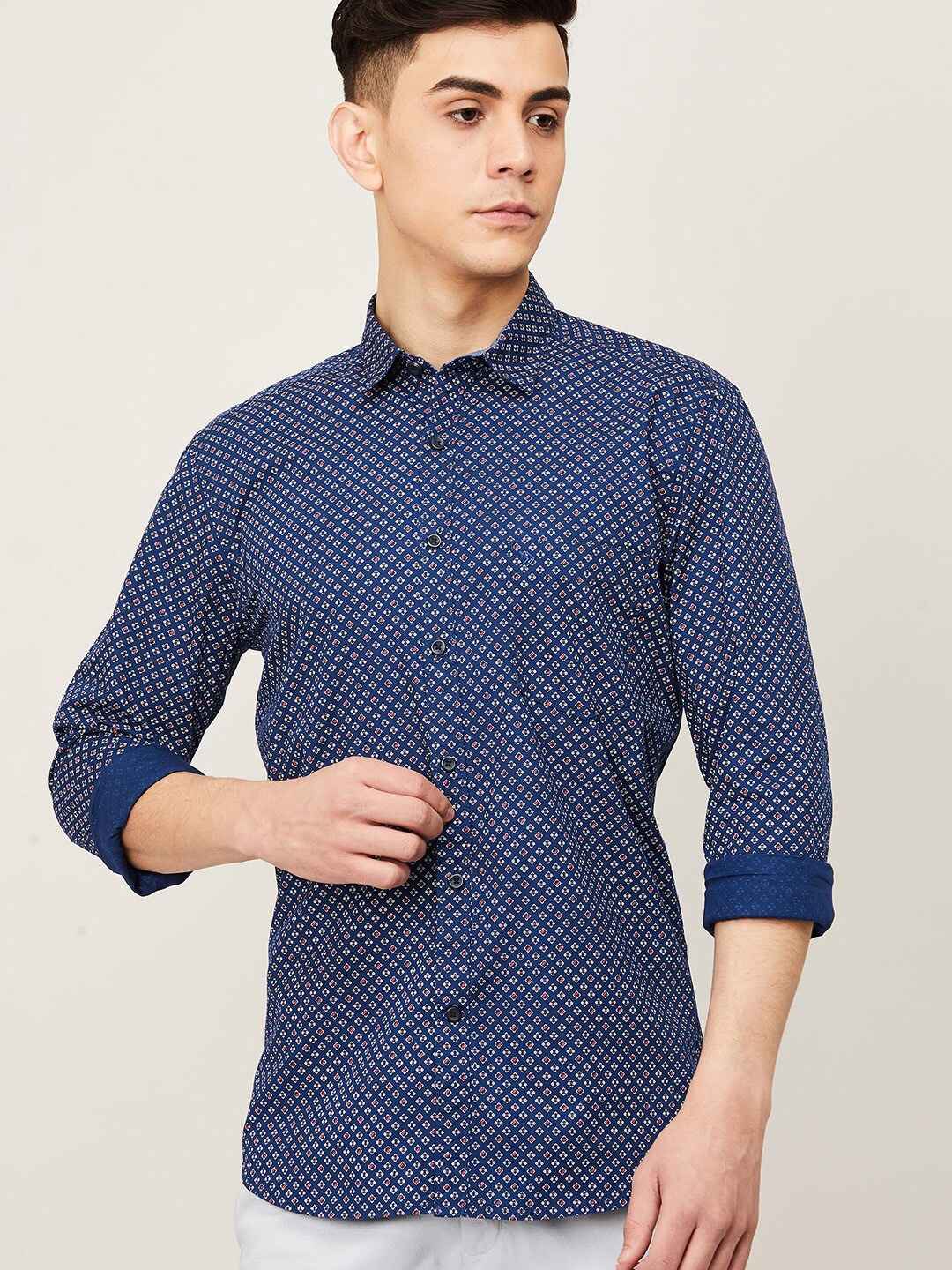 

CODE by Lifestyle Men Blue Slim Fit Printed Cotton Casual Shirt