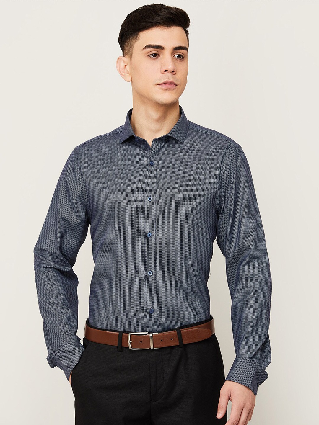 

CODE by Lifestyle Men Navy Blue Slim Fit Formal Cotton Shirt
