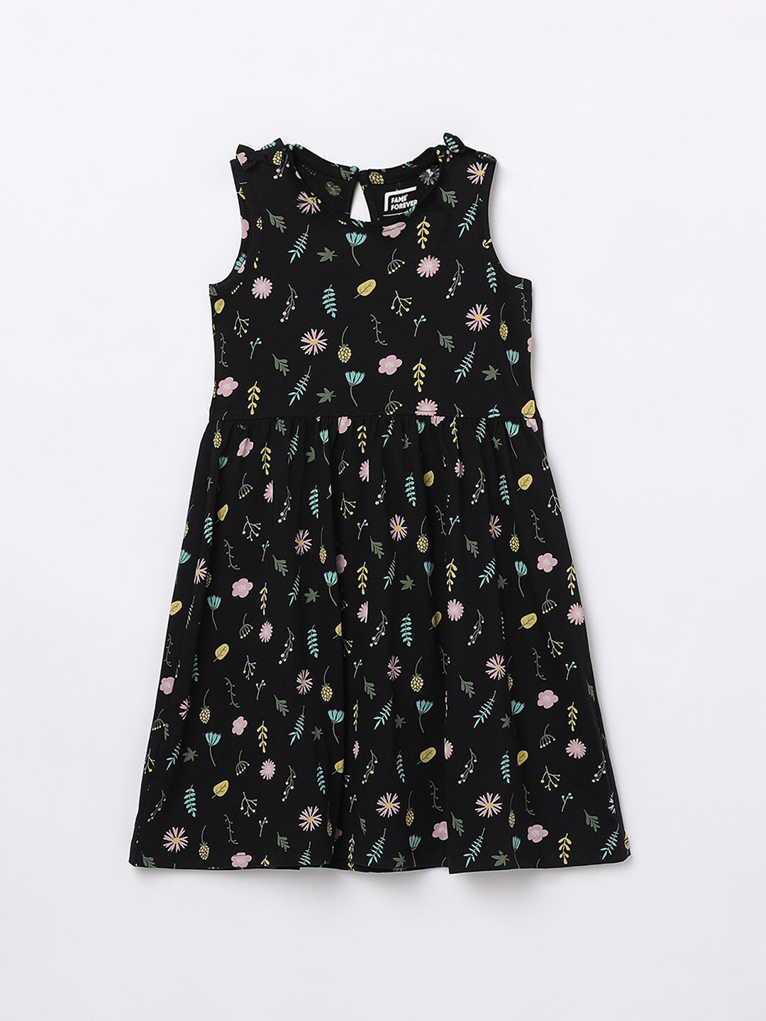 

Fame Forever by Lifestyle Girls Black & Pink Floral Print Organic Cotton Fit & Flare Dress