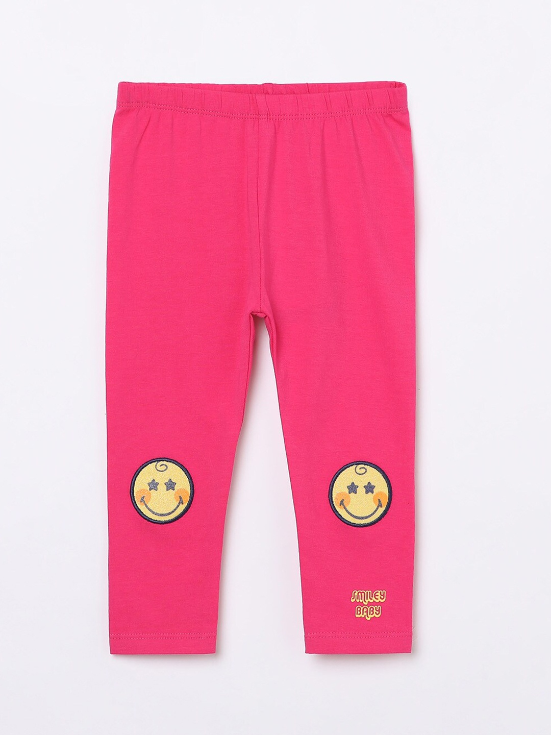 

Juniors Girls Pink Smiley Printed Cotton Leggings