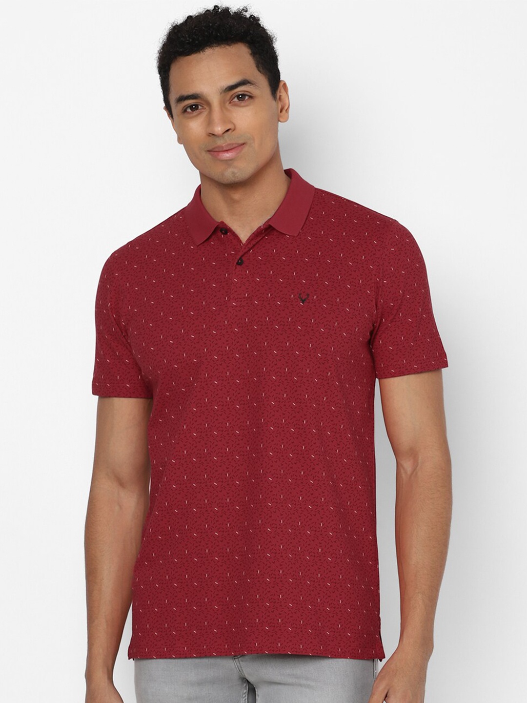 

Allen Solly Men Maroon Printed Polo Collar Pure Cotton T-shirt