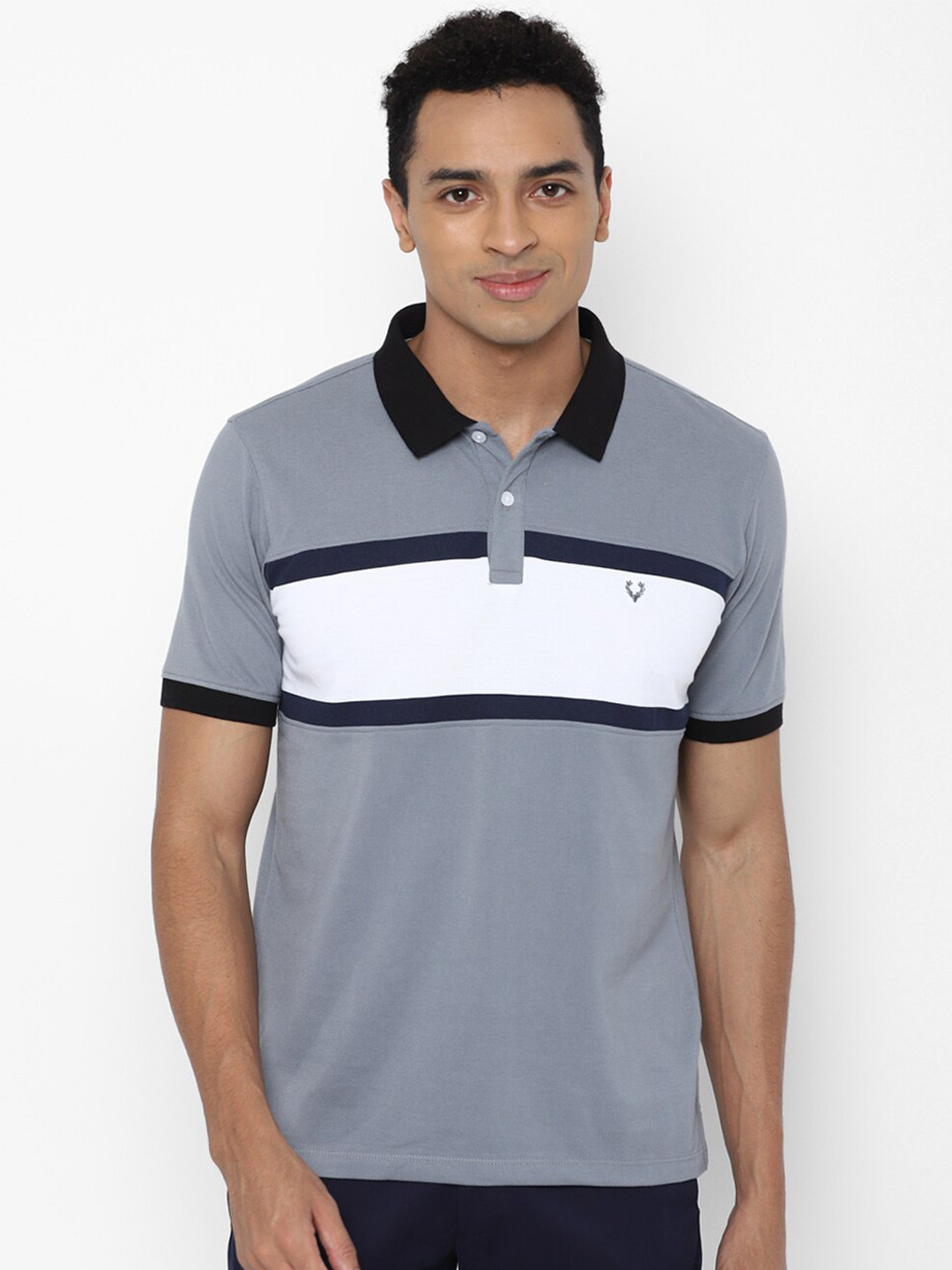 

Allen Solly Men Grey & White Colourblocked Polo Collar T-shirt