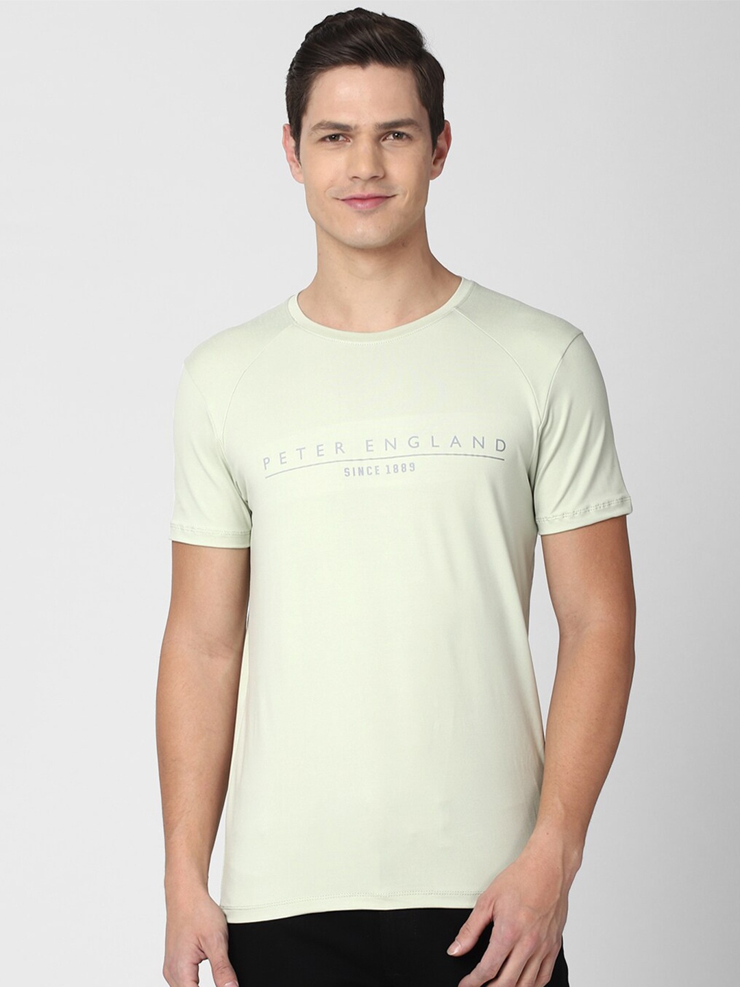 

Peter England Casuals Men Pastel Green Typography Slim Fit T-shirt